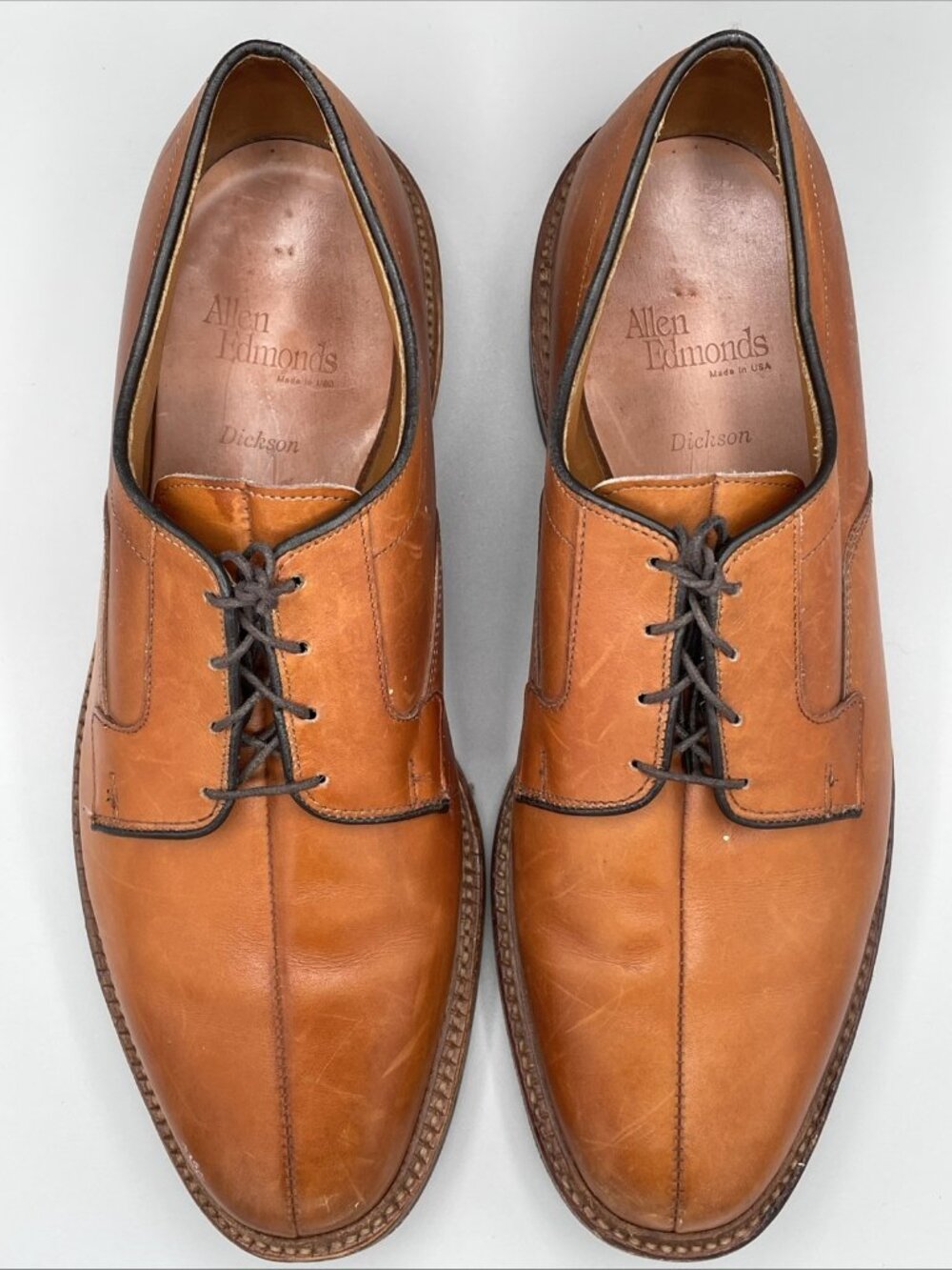 Allen Edmunds Dixon Brown Leather Cognac Split Toe Derby shoes Men’s 10 1/2 D US